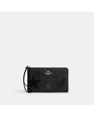 COACH Large Corner Zip Wristlet With Star Patchwork - Black