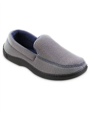 Isotoner Roman Recycled Fleece Moccasin Slippers - Gray