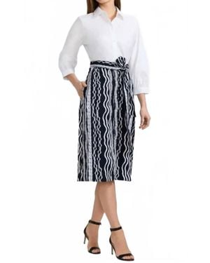 Foxcroft Esther Braided Belts 3/4 Sleeve Dress - Blue