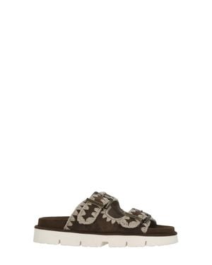 Mou Front Straps Suede Sandals - Brown