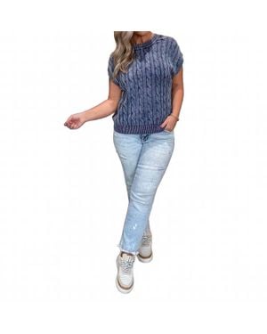 Eesome Mineral Wash Cable Knit Sweater - Blue