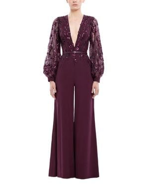 Saiid Kobeisy Crepe Beaded Jumpsuit - Purple