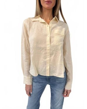 Splendid Stella Linen Trim Button Down Shirt - Natural
