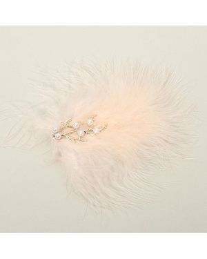 Fashnzfab Pearl Accent Metal Branch Lightweight Feather Embellished Hair Clip - Natural