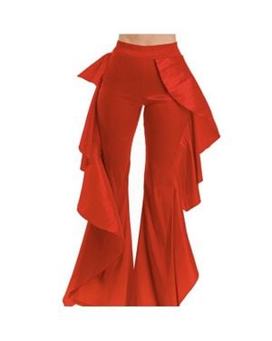 Love Highlight Ruffle Hem Wide Leg Pants - Red