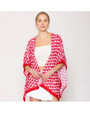 TRUEDAMES Geometric Pattern Print Ruana Poncho - Red