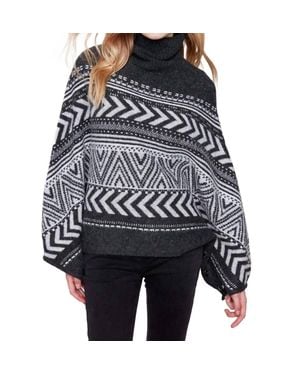 Charlie b Geometric Jacquard Poncho - Black