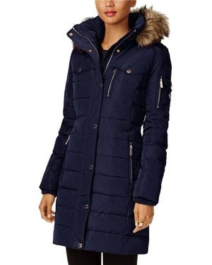 MICHAEL Michael Kors Michael Kors Faux Fur Trim Down Puffer Coat - Blue