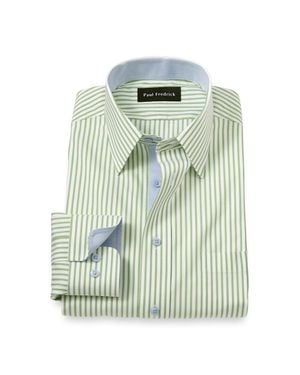 Paul Fredrick Slim Fit Comfort Stretch Non-Iron Stripe Dress Shirt With Contrast Trim - Green