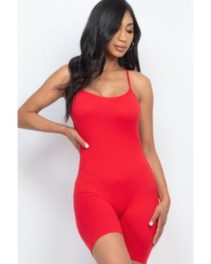 TRUEDAMES Crossback Bodycon Romper - Red