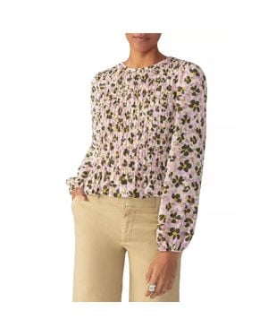 Sanctuary Get Together Top Foliage Floral Smocked Blouse Frog128 - Natural