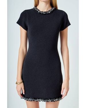 Endless Rose Jewel Trim Knit Mini Dress - Black