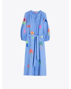 Vilagallo Tropical Embroidery Dress - Blue