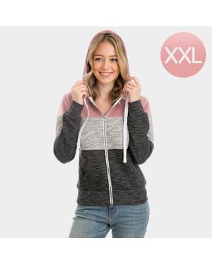TRUEDAMES Color Block Zip Up Hoodies Sweater - Natural