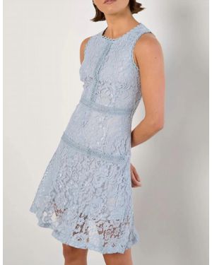 Apricot High Neck Lace Skater Dress - Blue