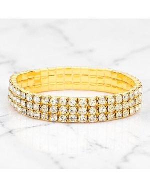 Fashnzfab 3-Row Rhinestone Stretch Bracelet - Metallic
