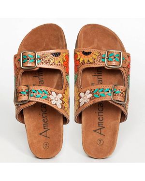 American Darling Carved Genuine Leather Sandal - Orange