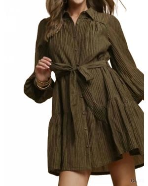 Umgee Crinkle Button Front Tiered Mini Dress - Green