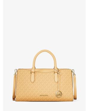 Michael Kors Outlet Arden Medium Signature Logo Top-Zip Satchel - Natural