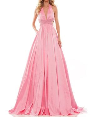 Colors Dress Taffeta Halter Neck Ball Gown - Pink