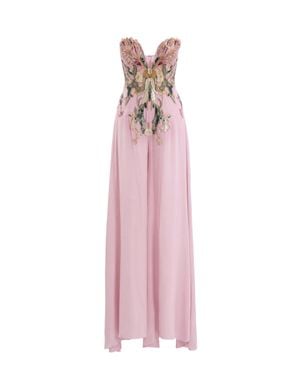 Saiid Kobeisy Embroidered Crepe Georgette Jumpsuit - Pink