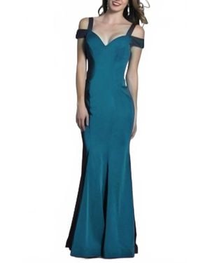 Dave & Johnny Off The Shoulder Long Dress - Blue