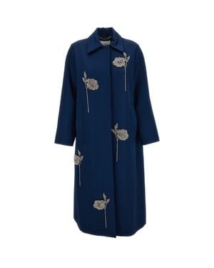 Erdem Embroidered Heavy Satin Cocoon Coat - Blue