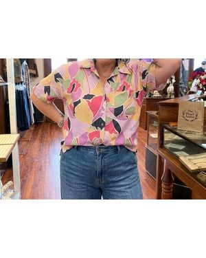 Easel Floral Linen Top - Black