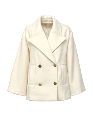 P.A.R.O.S.H. Double-Breasted Caban Belted Wool Peacoat - Natural