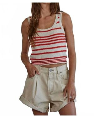 By Together Vivian Knit Sweater Cotton Striped Round Neck Tank Top - Red