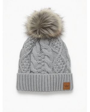 Panache Cable Knit Pom Hat - Gray