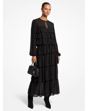 MICHAEL Michael Kors Long-sleeve Ruffle Tier Maxi Dress - Black