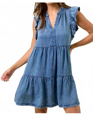 Doe And Rae Tencel Ruffle Tiered Mini Dress - Blue
