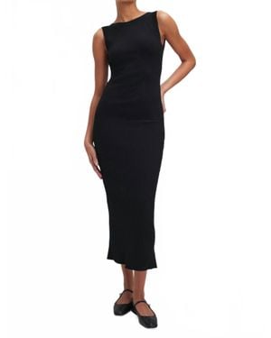 GOOD AMERICAN Shine Rib Off Scoop Back Midi Dress - Black