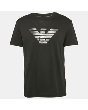 Emporio Armani Logo Print Cotton Crew Neck T-Shirt - Black