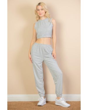 TRUEDAMES French Terry Elastic Waist Tank Top & Sweatpants Set - Natural