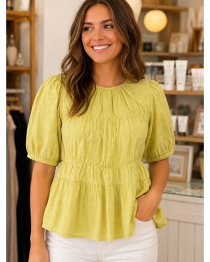 Listicle Embroidered Rose Peplum Blouse - Yellow