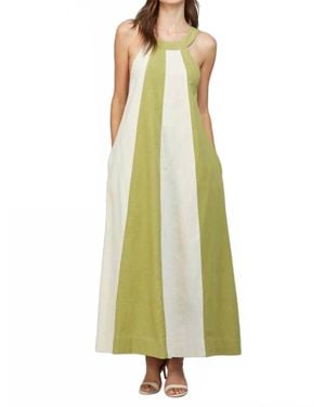 Fate Linen Blend Colorblock A-Line Halter Dress - Green