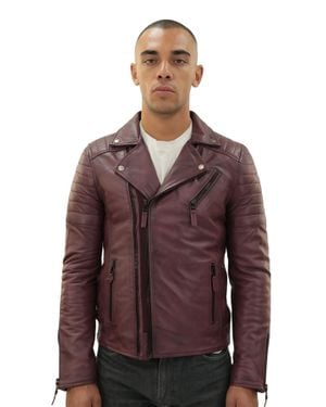 Infinity Leather Brando Double Cross Zip Biker Jacket-Casablanca - Brown