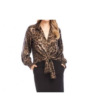 Karen Kane Long Sleeve Tie-Front Top - Black