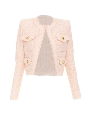 Balmain Cropped Tweed Jacket - Pink
