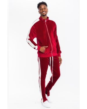 TRUEDAMES Velour Track Jacket And Track Pant Set - Red