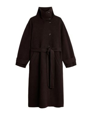 Soeur James High Stand Collar Belted Knee-Length Coat - Black