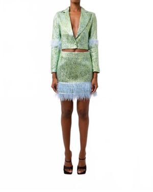 Amy Lynn Lorna Feather Trim Jacket - Green