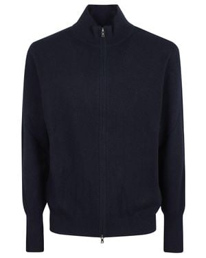 Ballantyne Fitted Cashmere Full Zip Cardigan With Ribbed Detailing - Blue