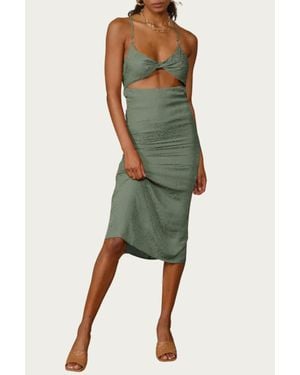 Endless Blu. Leopard Satin-jacquard Twisted Cutout Midi Dress - Green