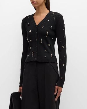 Dorothee Schumacher Embellished Merino Beaded Ribbed Cardigan - Black