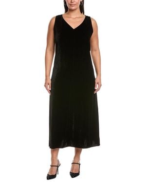 Eileen Fisher Plus V-Neck Silk-Blend Midi Dress - Black