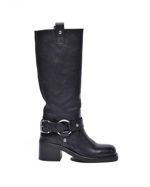 Ash Leather Rubber Biker Boots - Blue