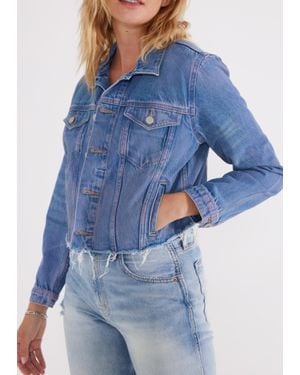 eTica Lennox Sunset Cliff Cropped Denim Jacket - Blue